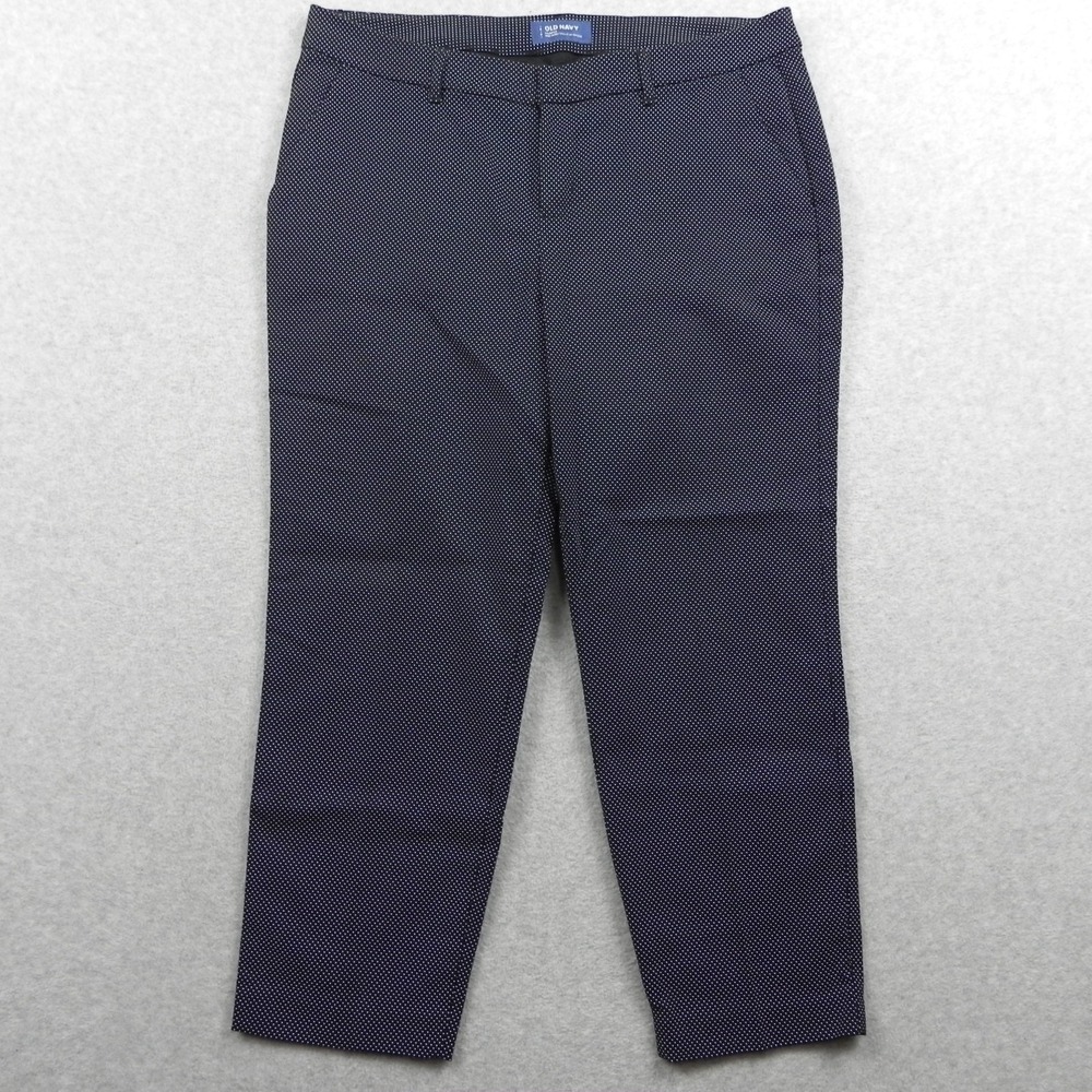 Old Navy Pants Womens 12R Harper Mid-Rise Dress Slacks Flat Front Blue Polka Dot